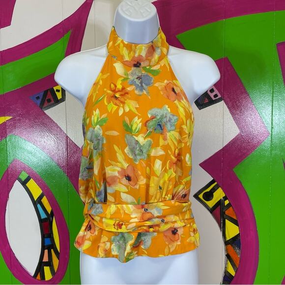 Cynthia Rowley, Floral Halter Top. Size Medium. Elastic Back and Wrap Around - Picture 1 of 7